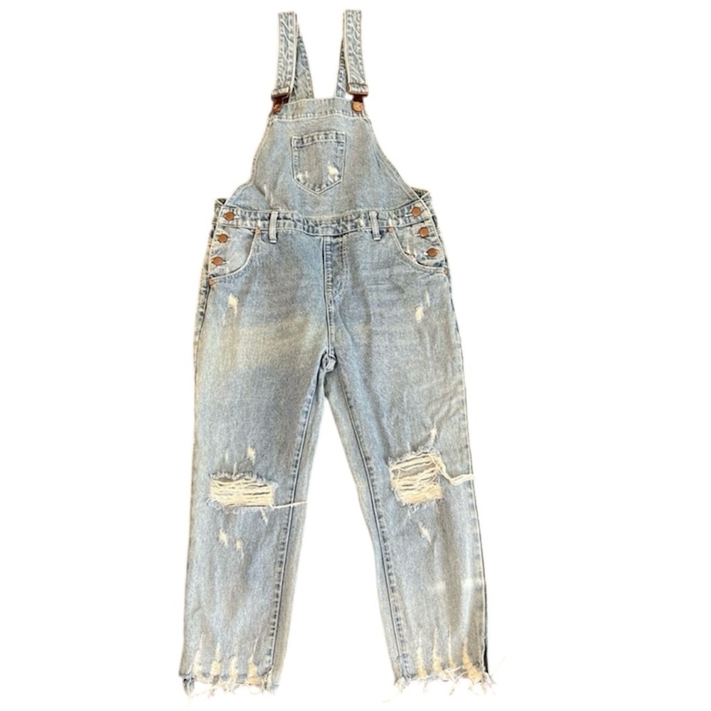 One Teaspoon Faded Blue Ripped Denim Overalls